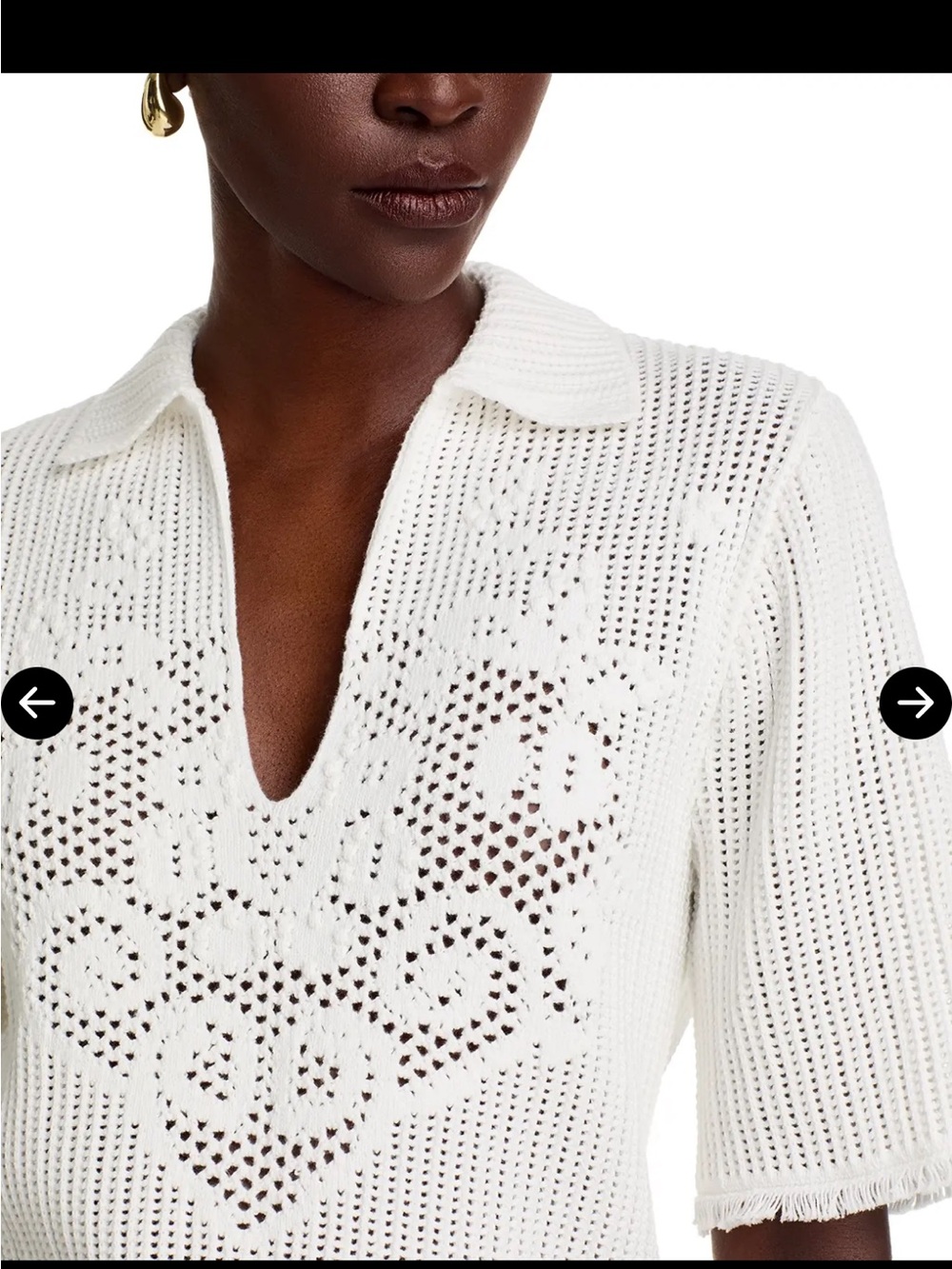 NWT Kobi Halperin Lennon Open-Knit Collared Sweater Top in Black 100% Cotton